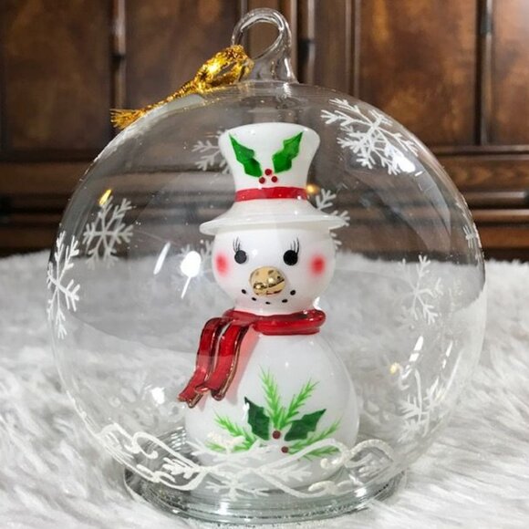 Sorelle Holly Snowman Snowflake Glass Lighted Ornament - Picture 2 of 14